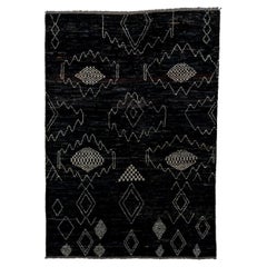 New and Contemporary Borderless Rug with Charcoal Field and Floating Medallions