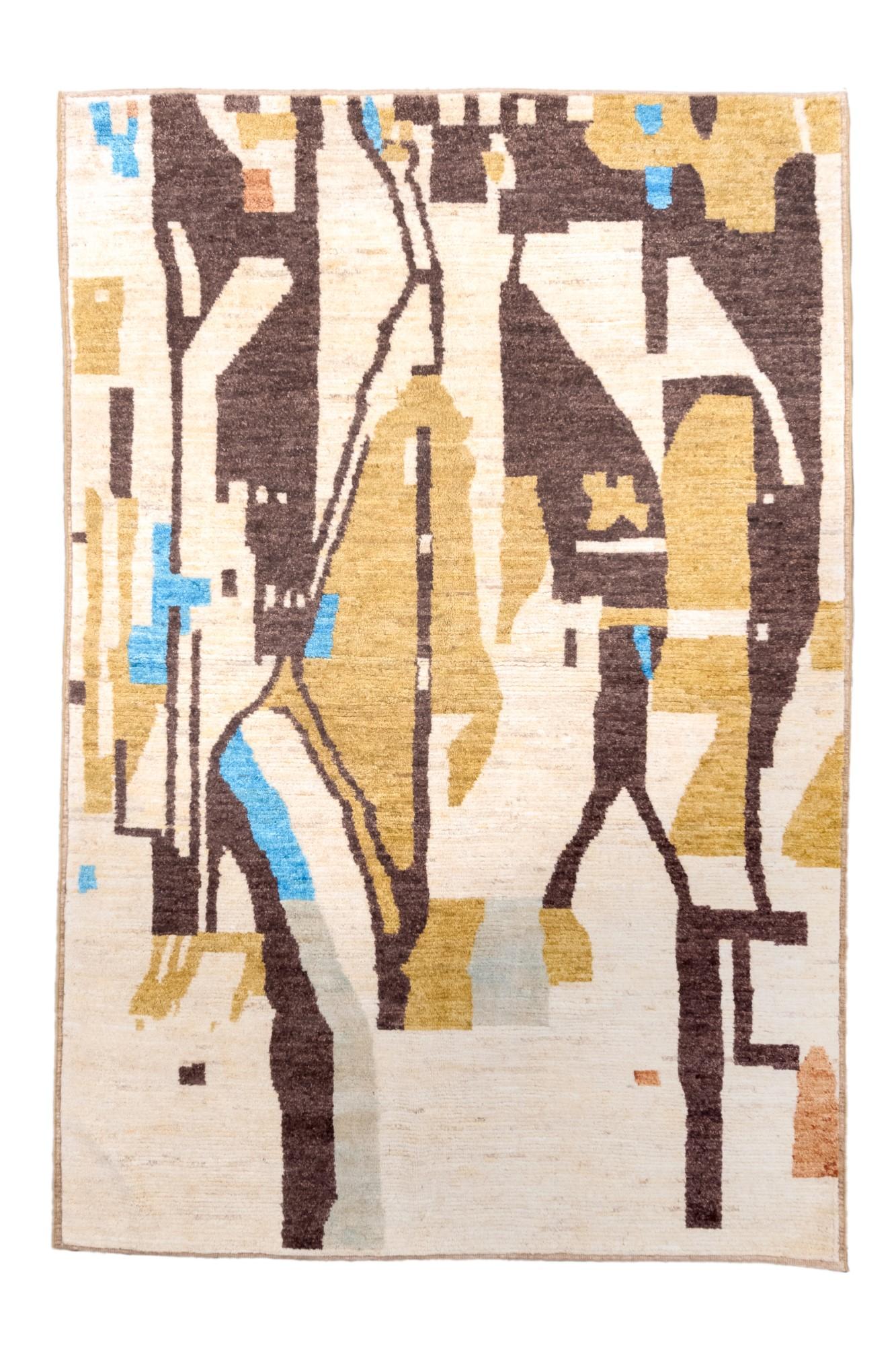 Wool New and Modern Moroccan Rug with Abstract Design For Sale