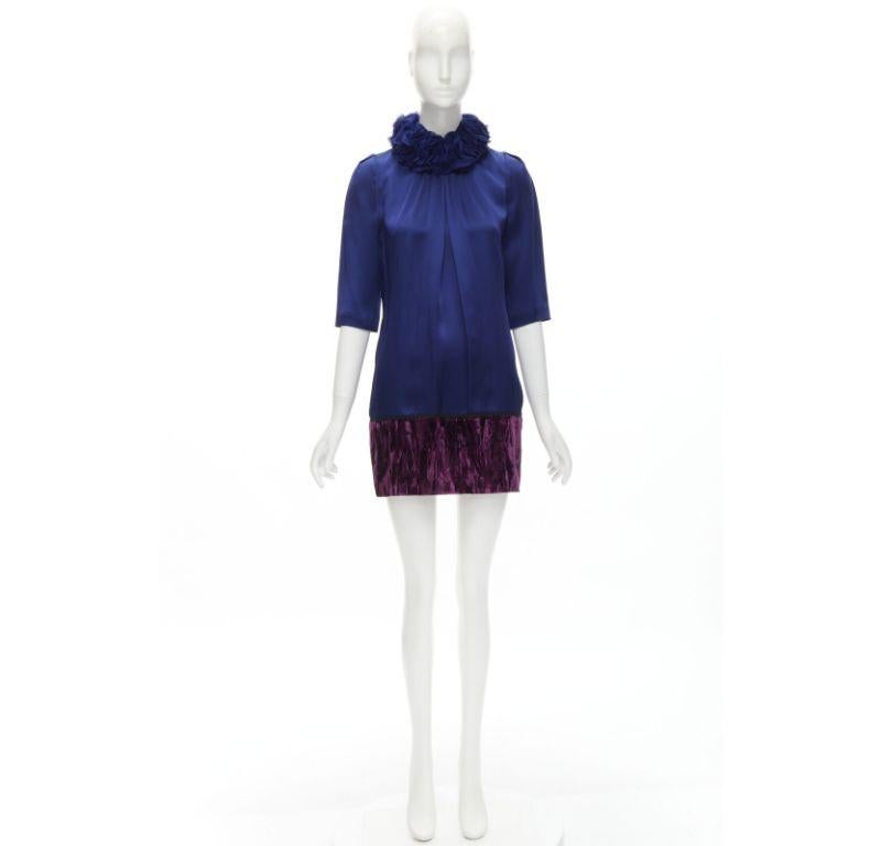 new ANDREW GN royal blue purple crushed velvet hem ruffle collar dress FR34 XS 6