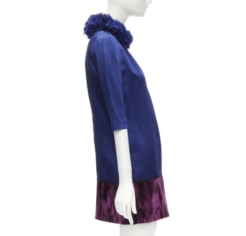 Women's new ANDREW GN royal blue purple crushed velvet hem ruffle collar dress FR34 XS