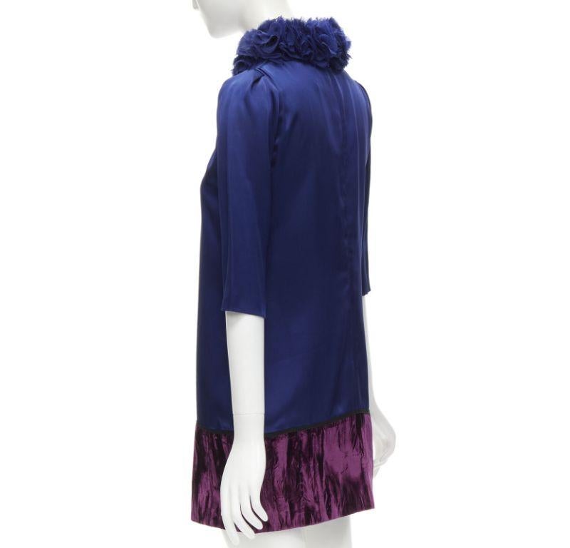new ANDREW GN royal blue purple crushed velvet hem ruffle collar dress FR34 XS 2