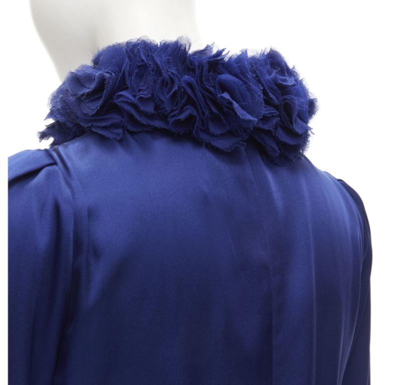 new ANDREW GN royal blue purple crushed velvet hem ruffle collar dress FR34 XS 3