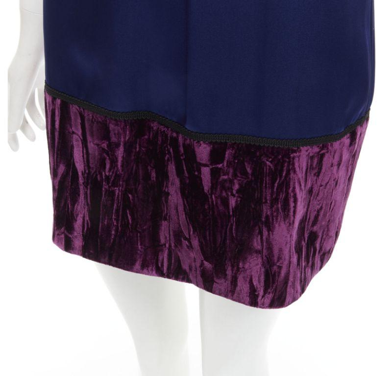 new ANDREW GN royal blue purple crushed velvet hem ruffle collar dress FR34 XS 4