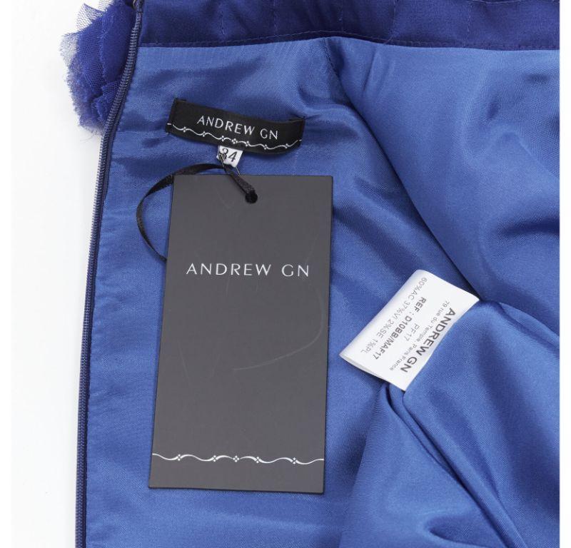 new ANDREW GN royal blue purple crushed velvet hem ruffle collar dress FR34 XS 5