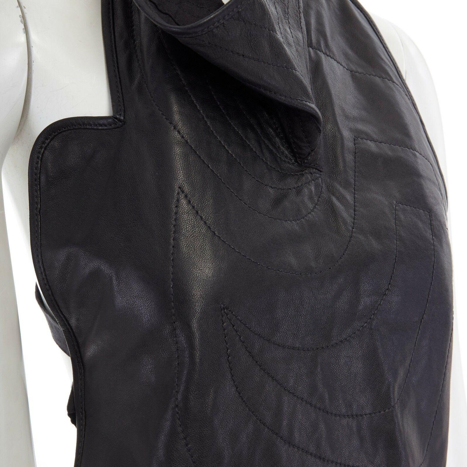 new ANN DEMEULEMEESTER black leather draped neck stitch strappy harness top M 2