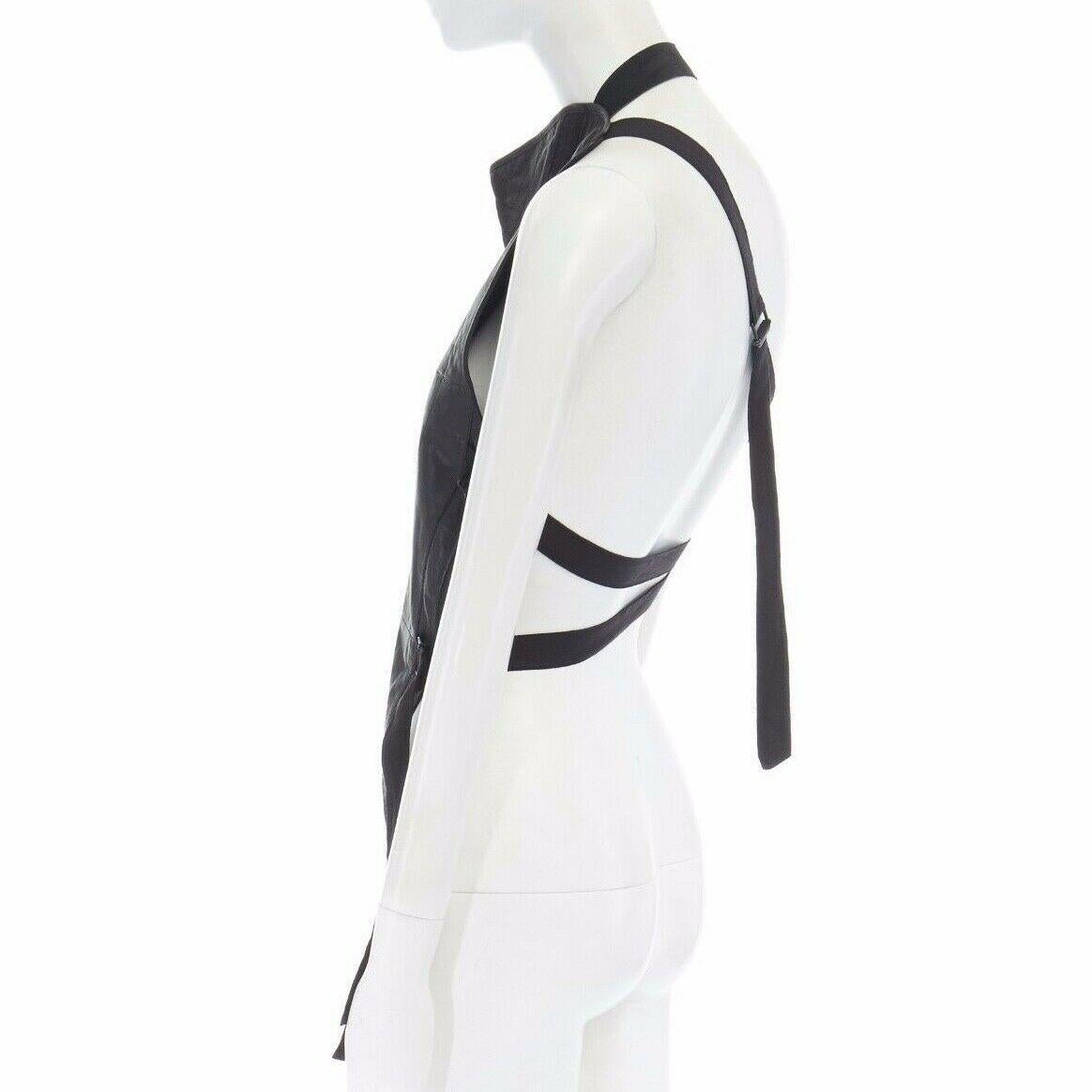 new ANN DEMEULEMEESTER black leather draped neck stitch strappy harness top M In Good Condition In Hong Kong, NT