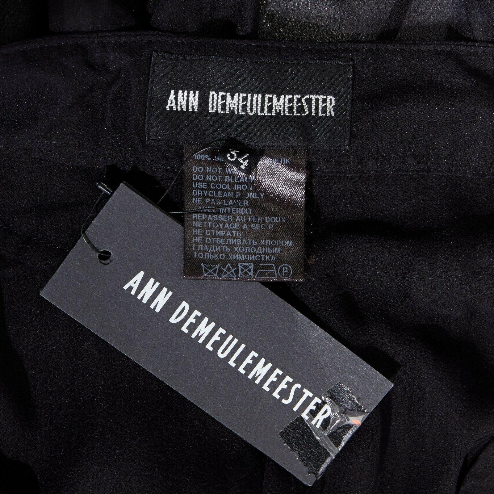 Women's new ANN DEMEULEMEESTER black sheer silk extra wide leg belted flow pants FR34 XS