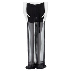 neue ANN DEMEULEMEESTER schwarze:: transparente Seidenhose mit extra weitem Bein und Gürtel FR34 XS