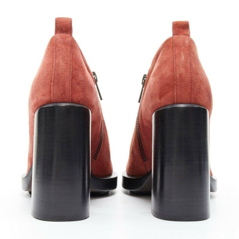 Women's new ANN DEMEULEMEESTER burnt red suede platform curved chunky heel bootie EU38 For Sale