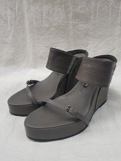 New ANN DEMEULEMEESTER grey Minimalism leather platform Sandals