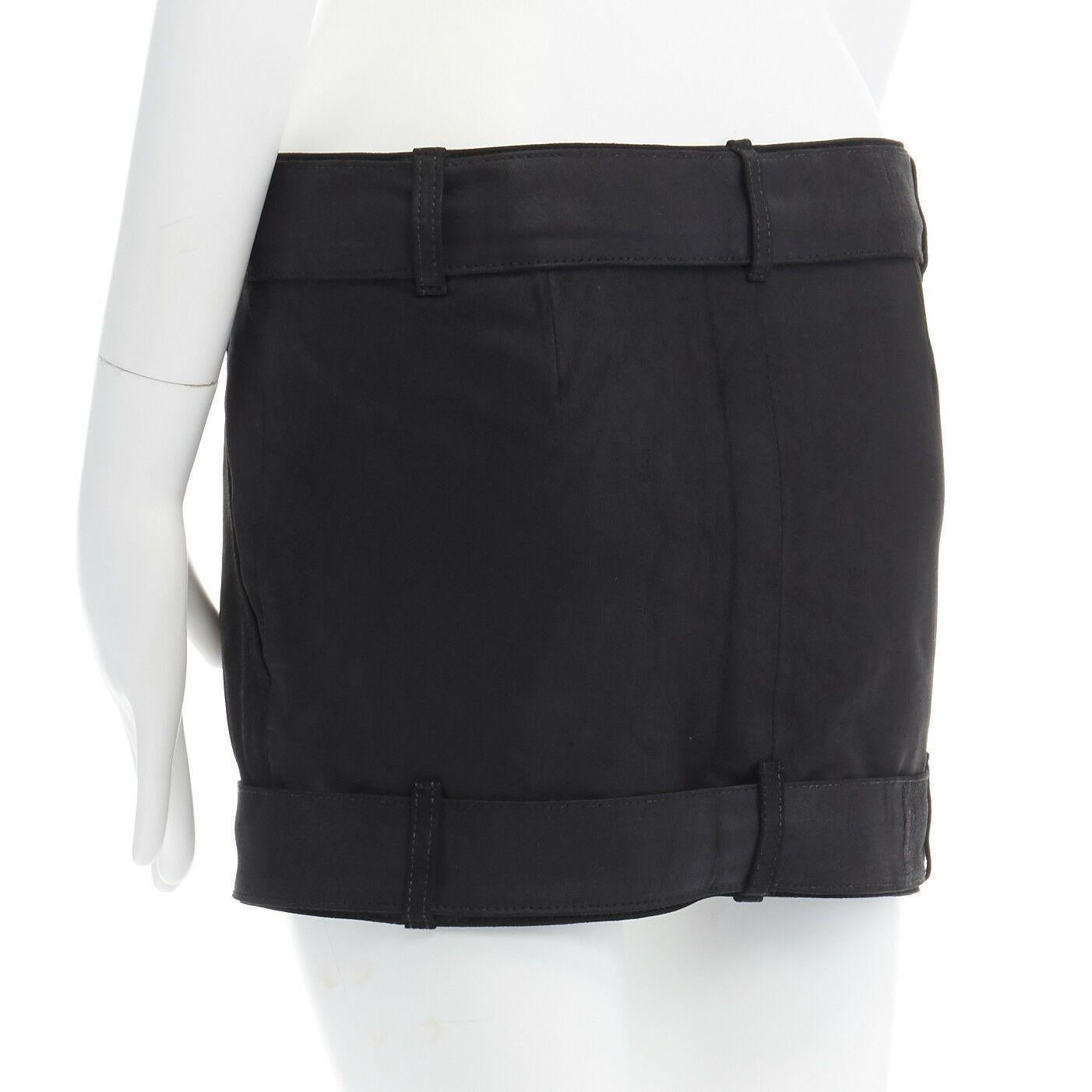 Black new ANN DEMEULEMESTER black matte leather buckle belted hem mini skirt FR36 31