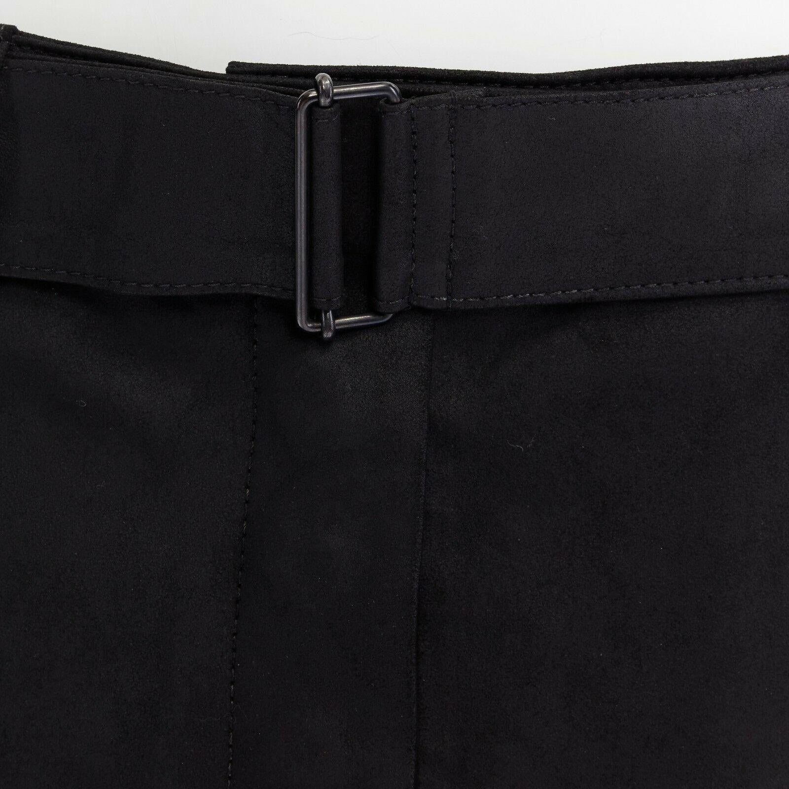 new ANN DEMEULEMESTER black matte leather buckle belted hem mini skirt FR36 31