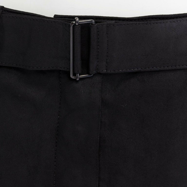 new ANN DEMEULEMESTER black matte leather buckle belted hem mini skirt ...