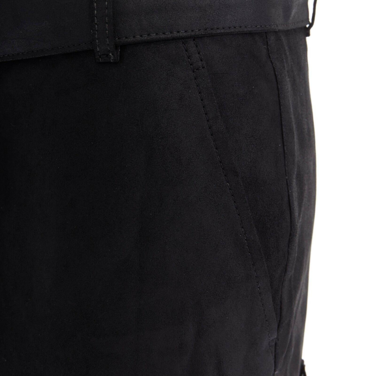 Women's new ANN DEMEULEMESTER black matte leather buckle belted hem mini skirt FR36 31