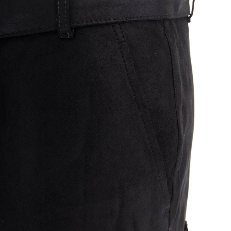 new ANN DEMEULEMESTER black matte leather buckle belted hem mini skirt ...