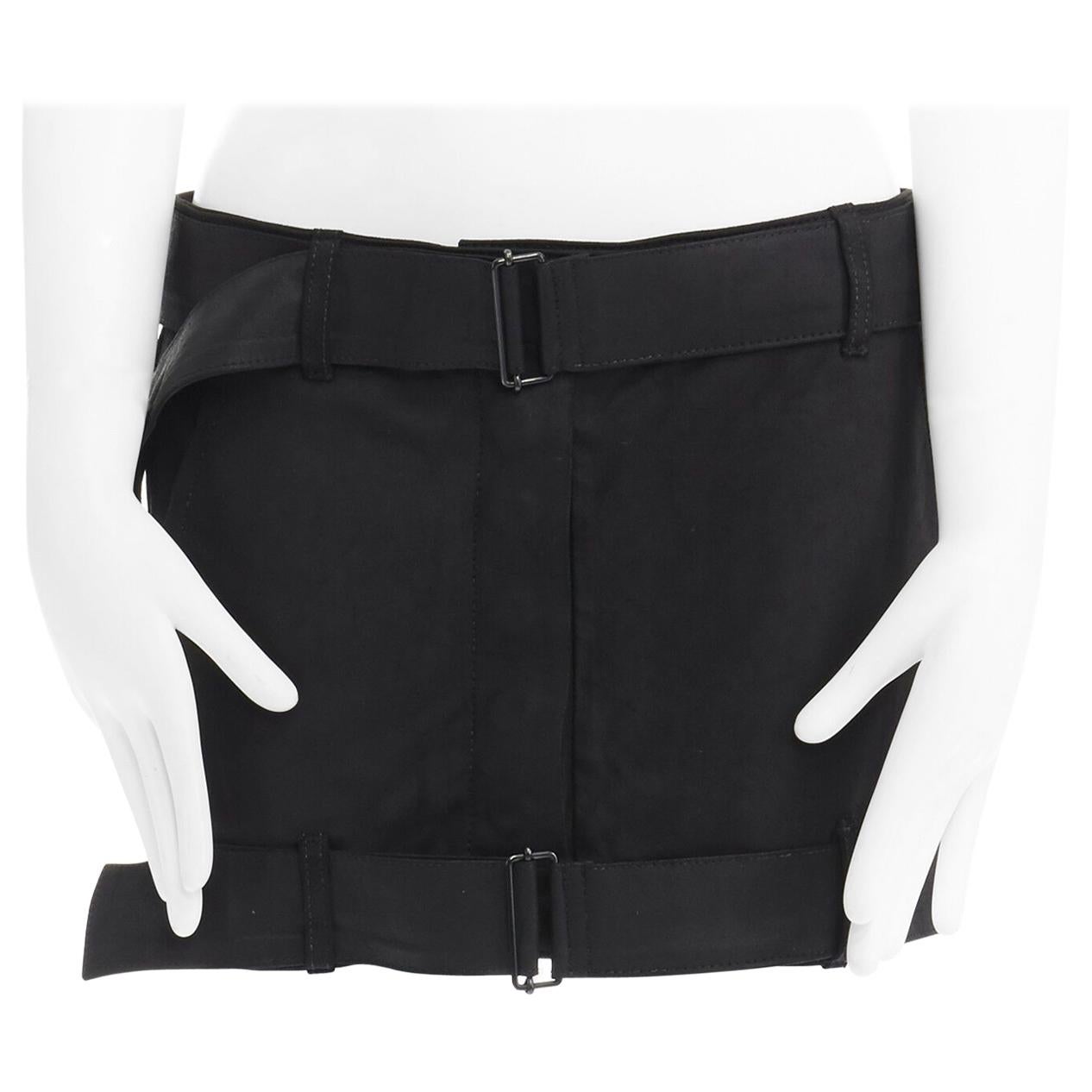 new ANN DEMEULEMESTER black matte leather buckle belted hem mini skirt FR36 31"
