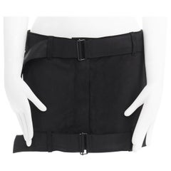 new ANN DEMEULEMESTER black matte leather buckle belted hem mini skirt FR36 31"