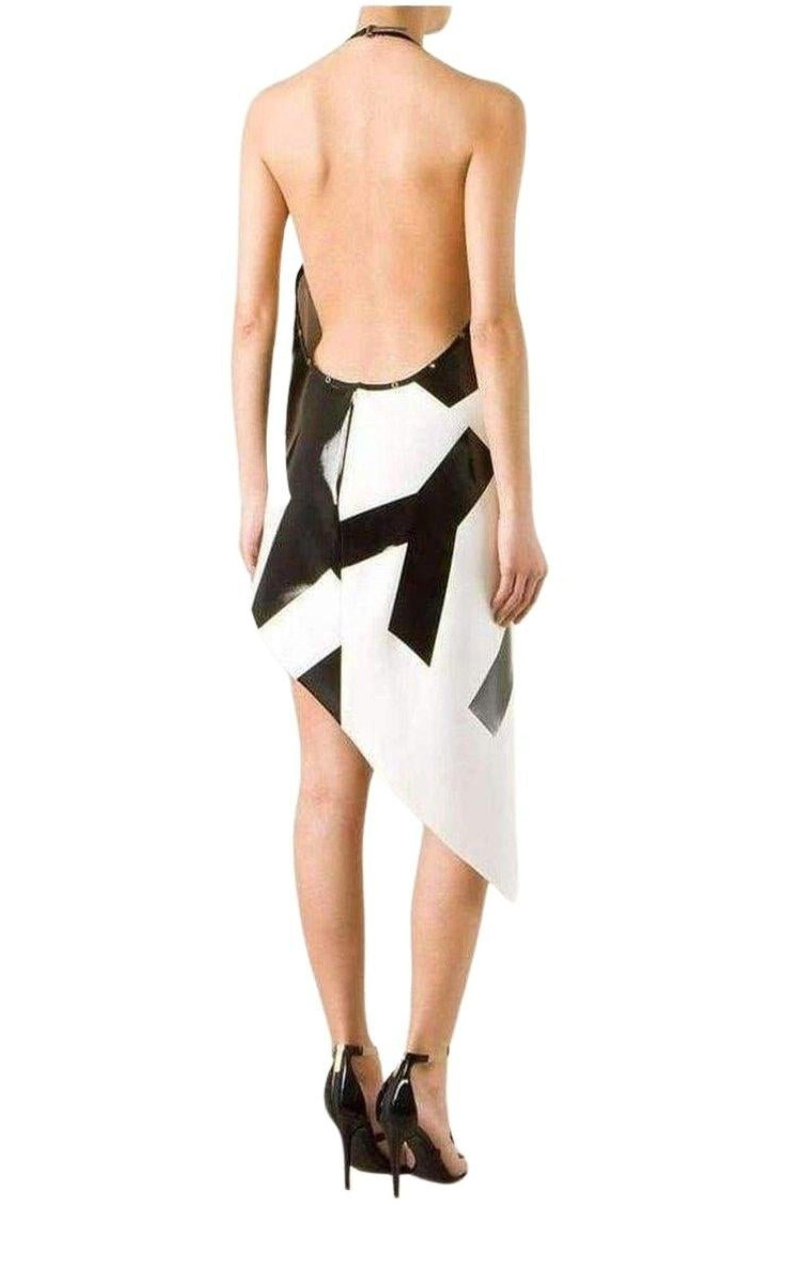 Black NEW Anthony Vaccarello  Asymmetrical Coated Crepe Dress FR 36 For Sale