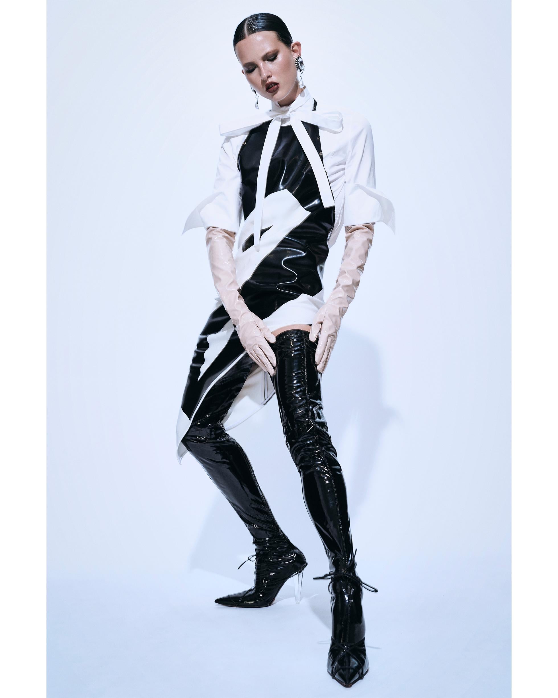 NEW Anthony Vaccarello  Asymmetrical Coated Crepe Dress FR 36 For Sale 1