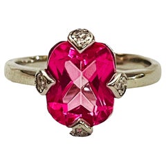 New Antique Style Pink Topaz Cz 14K White Gold Plate 925 Sterling Ring 6.75