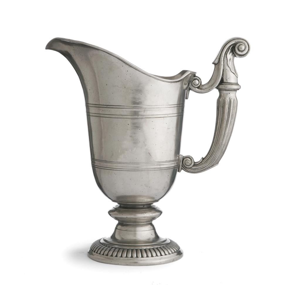 A new all'antica Roman revival inspired high quality pitcher in the manner of 18th century productions. Each vintage-style piece produced by Arte Italica is a marriage of the highest quality pewter combined with the talents of Italian artisans,