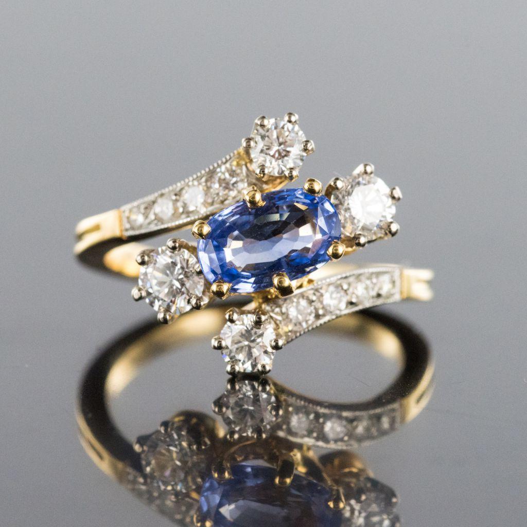 Antique Style Sapphire Diamond Gold Platinum Ring 4