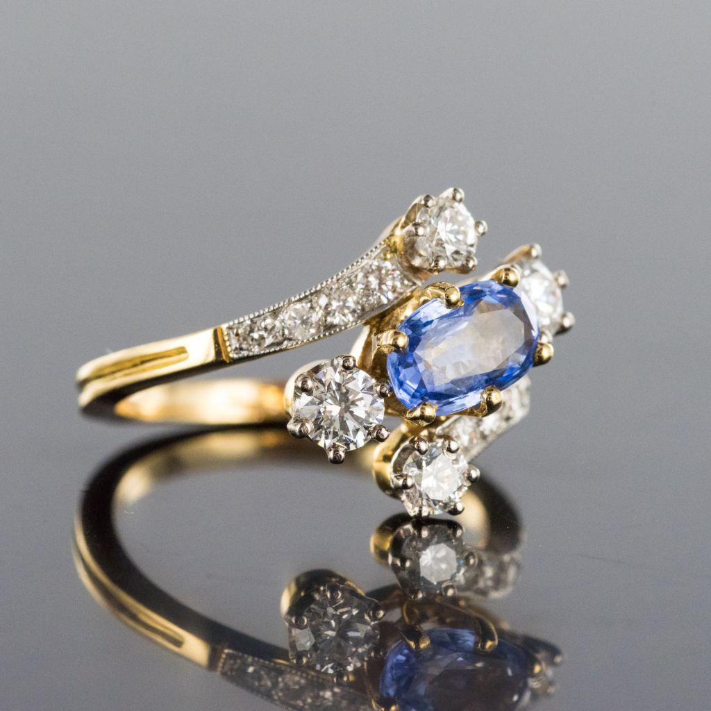 Antique Style Sapphire Diamond Gold Platinum Ring 6