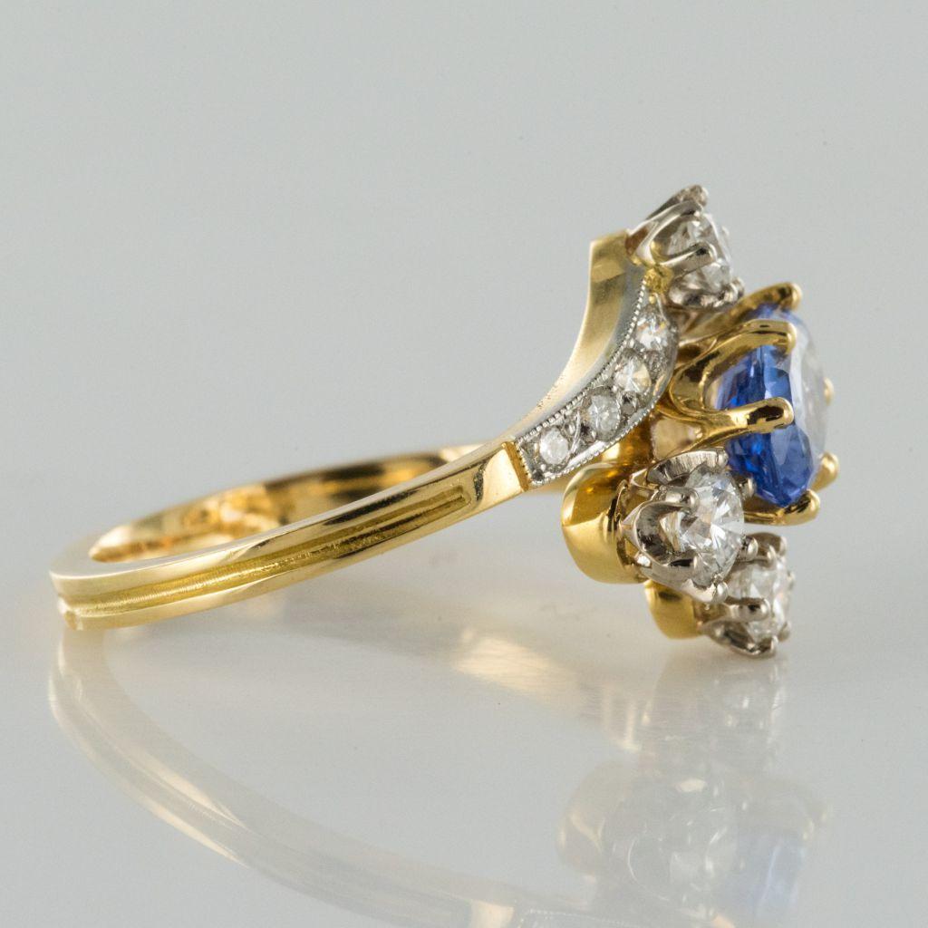 Antique Style Sapphire Diamond Gold Platinum Ring 7