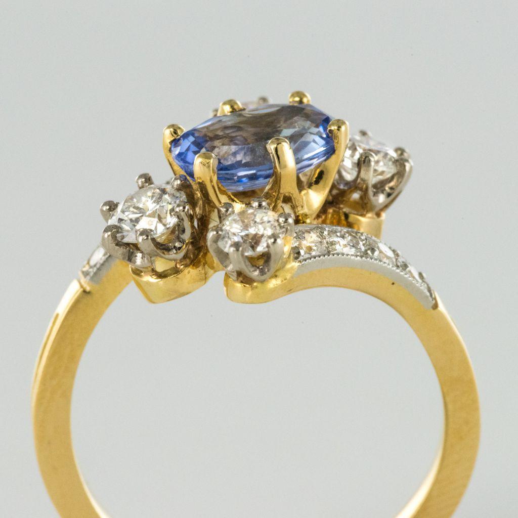 Antique Style Sapphire Diamond Gold Platinum Ring 9