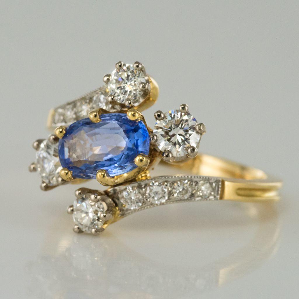 Napoleon III Antique Style Sapphire Diamond Gold Platinum Ring