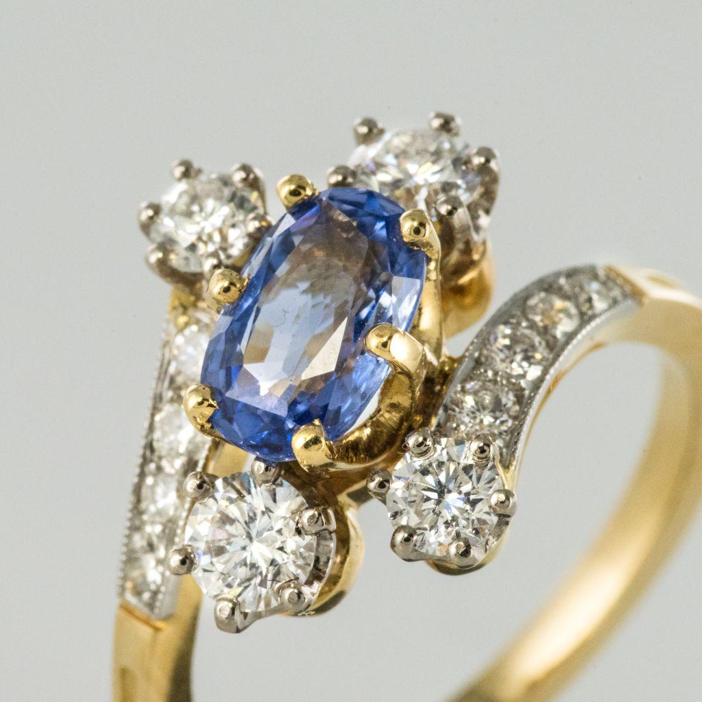 Women's Antique Style Sapphire Diamond Gold Platinum Ring