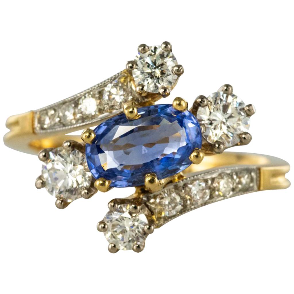 Antique Style Sapphire Diamond Gold Platinum Ring