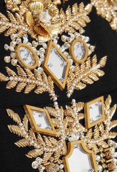 New Antonio Berardi Robe stretch noire en miroir et broderie de perles 42-6