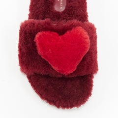 new ANYA HINDMARCH Slider Heart burgundy red shearling heart sandals EU37