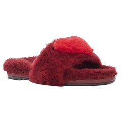 nuovo ANYA Hindmarch Slider Heart bordeaux rosso shearling cuore sandali EU37