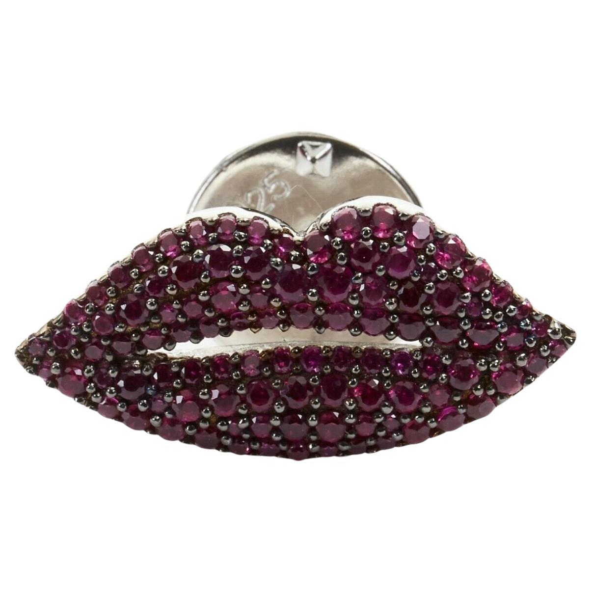 new APM MONACO red crystal embellished lips silver-tone pin brooch accessory