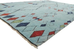 New Aqua Blue Moroccan Style Rug, One-of-a-kind