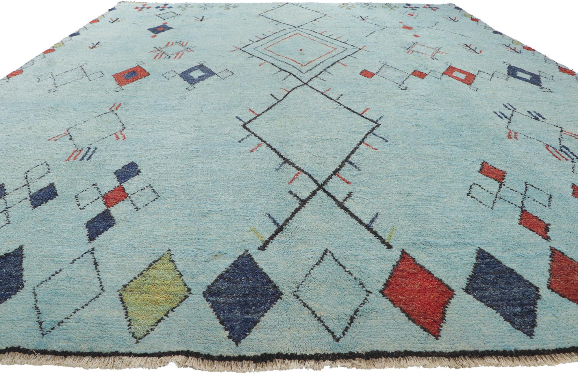 Tribal New Aqua Blue Moroccan Style Rug, One-of-a-kind For Sale
