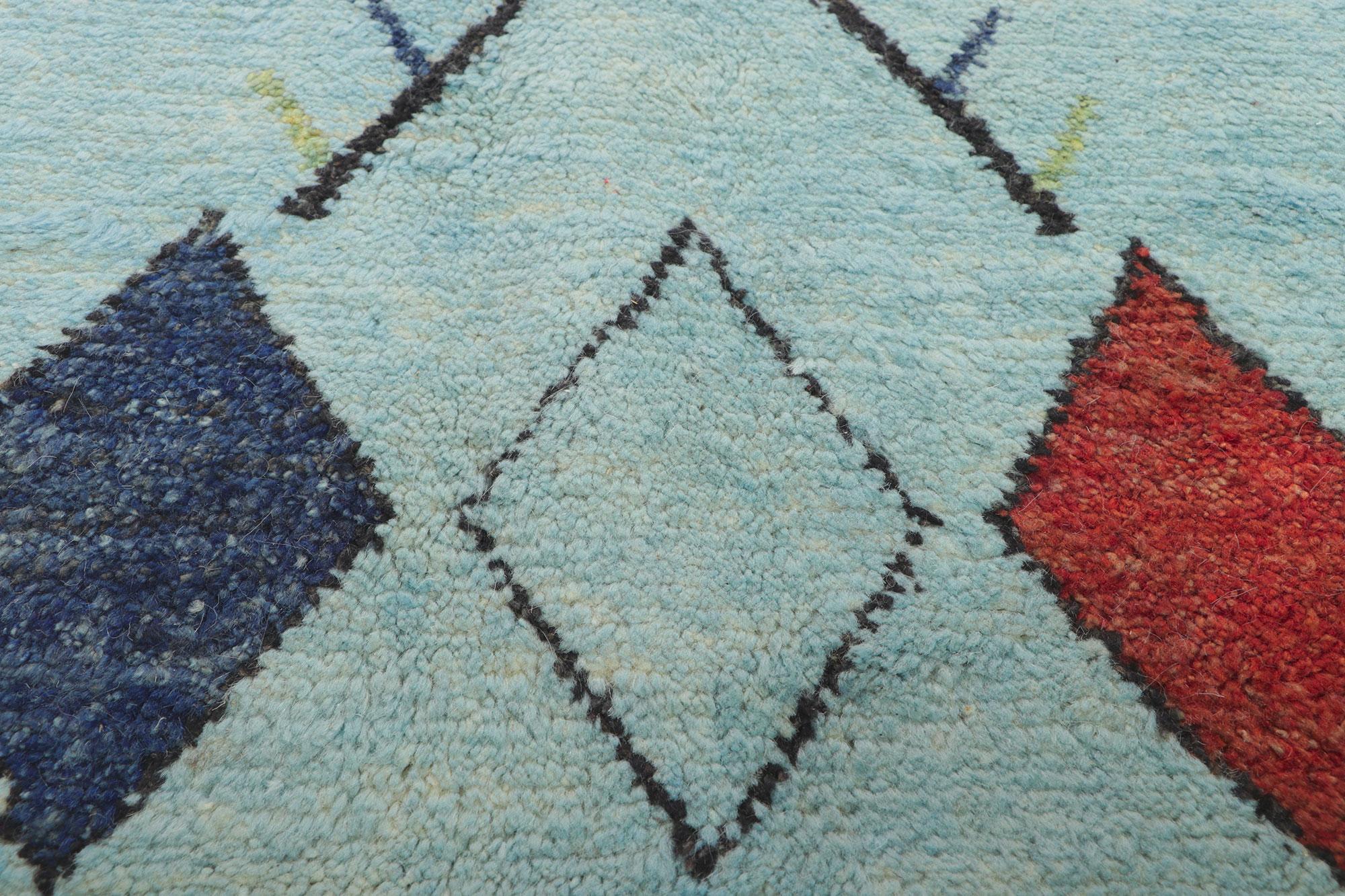 Pakistani New Aqua Blue Moroccan Style Rug, One-of-a-kind For Sale