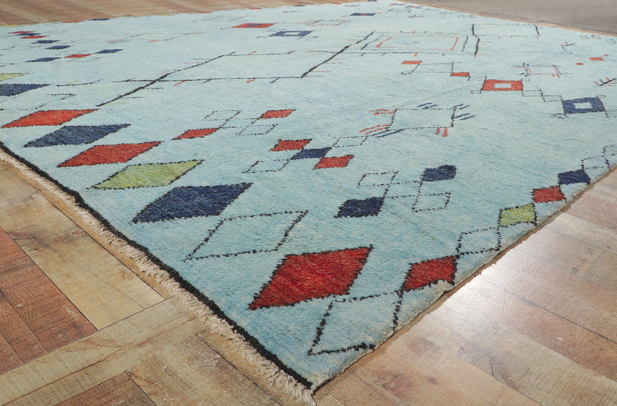 New Aqua Blue Moroccan Style Rug, One-of-a-kind In New Condition For Sale In Dallas, TX