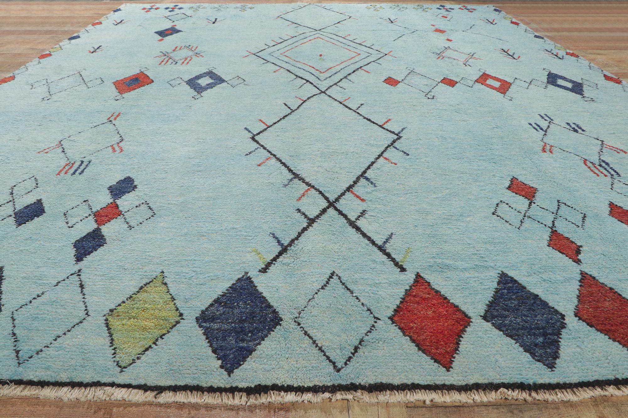 Contemporary New Aqua Blue Moroccan Style Rug, One-of-a-kind For Sale