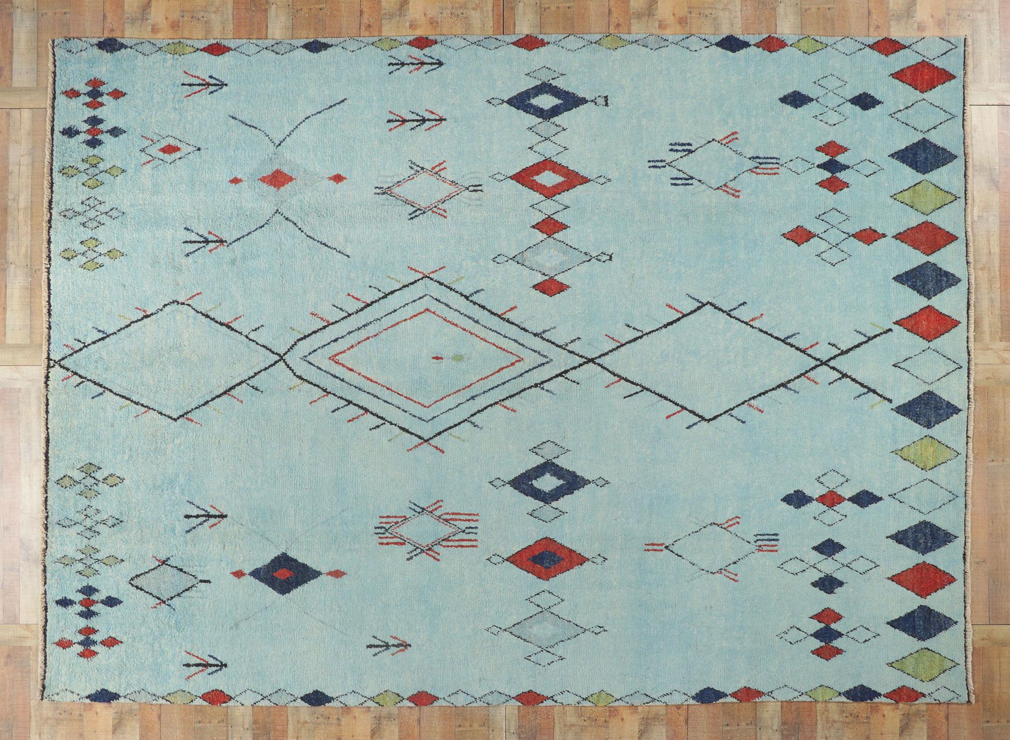 Wool New Aqua Blue Moroccan Style Rug, One-of-a-kind For Sale