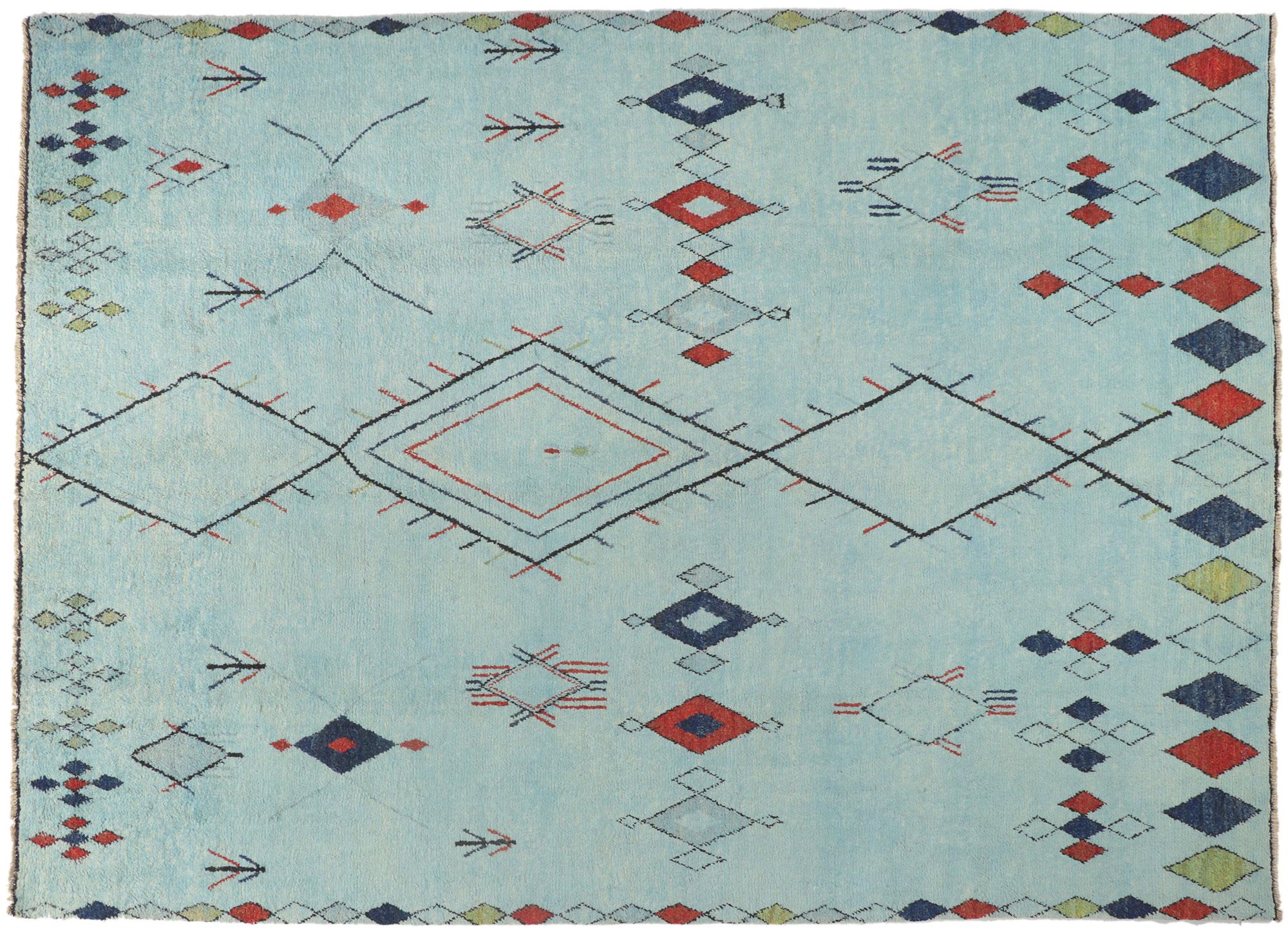 New Aqua Blue Moroccan Style Rug, One-of-a-kind For Sale 1