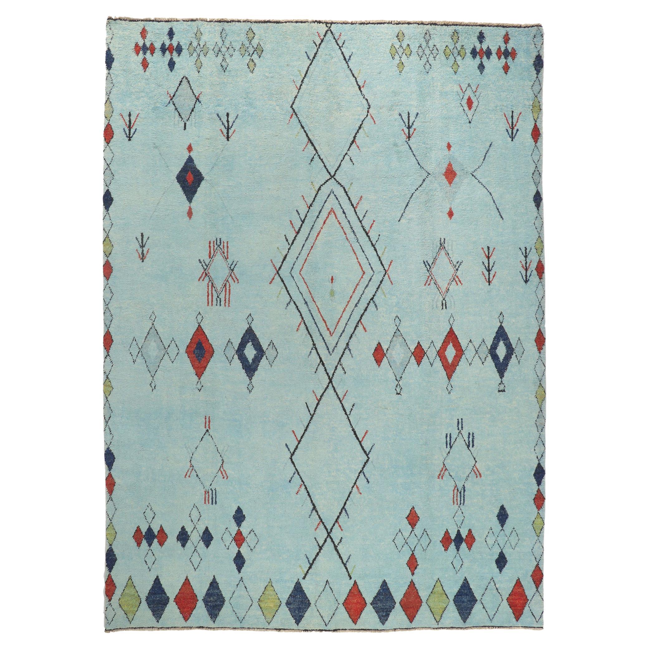 New Aqua Blue Moroccan Style Rug, One-of-a-kind
