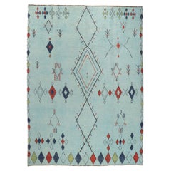 New Aqua Blue Moroccan Style Rug, One-of-a-kind