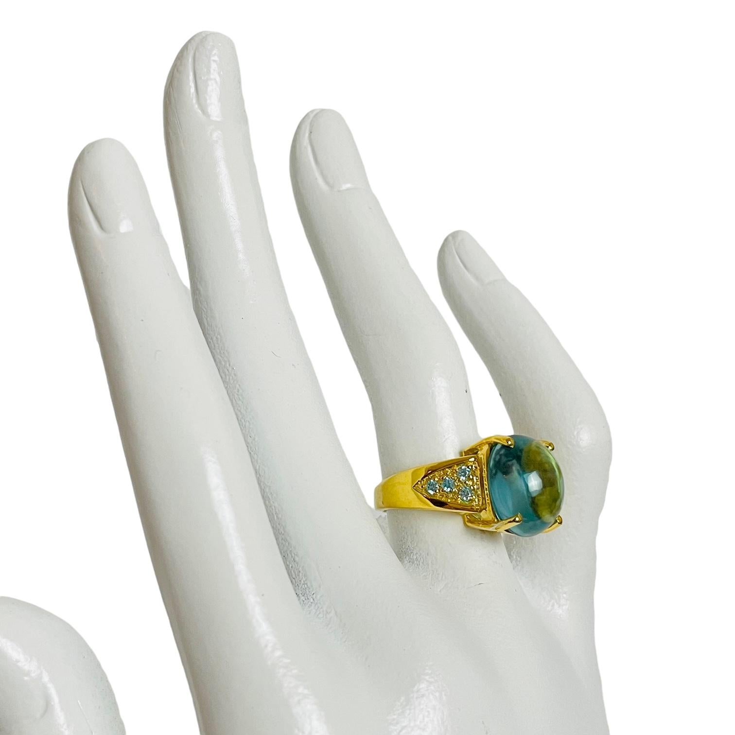 New Aquamarine 7.80 Ct Cabachon 14k Yellow Gold Plated Sterling Ring 4