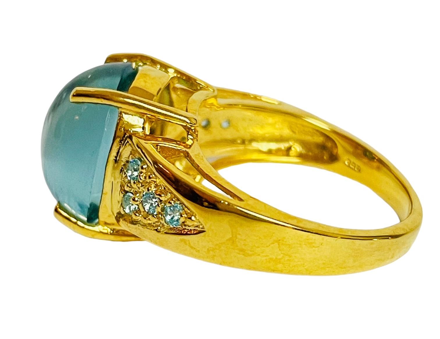Art Deco New Aquamarine 7.80 Ct Cabachon 14k Yellow Gold Plated Sterling Ring