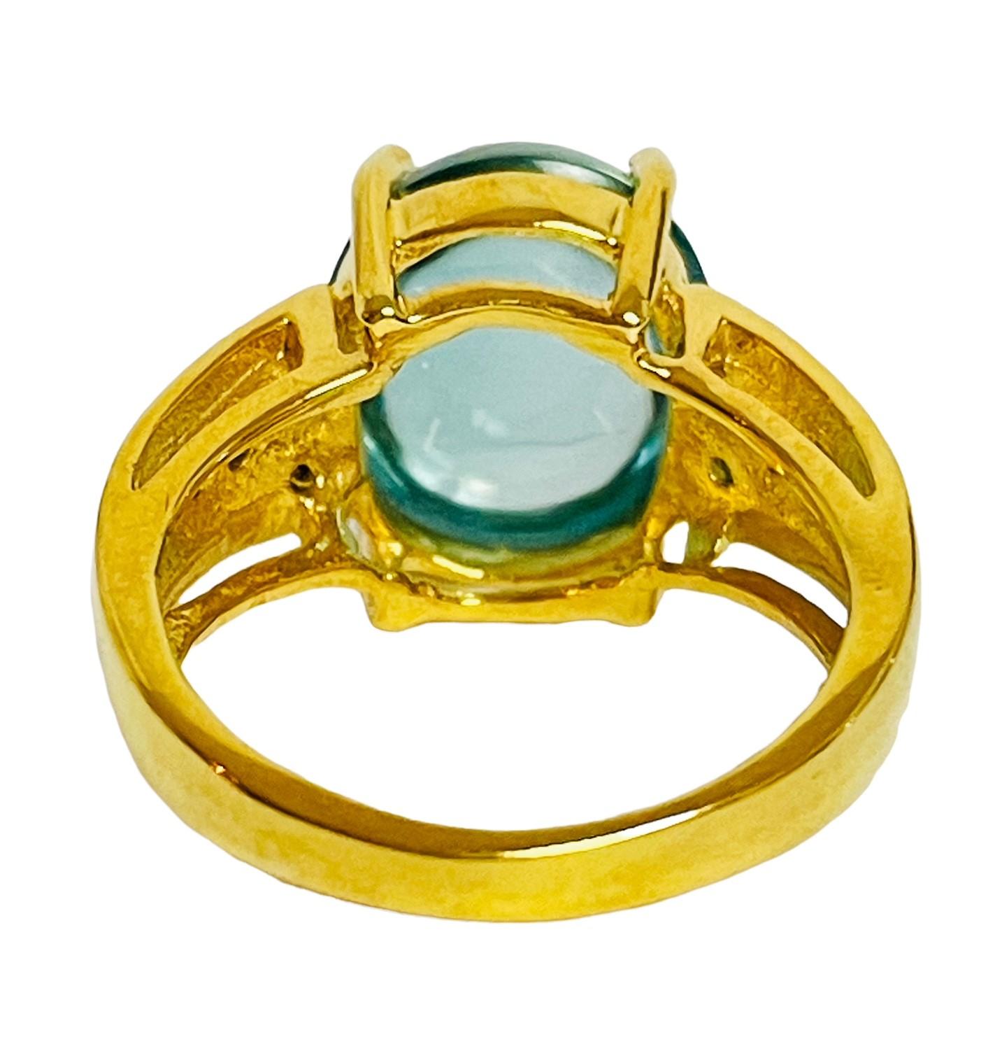 Cabochon New Aquamarine 7.80 Ct Cabachon 14k Yellow Gold Plated Sterling Ring