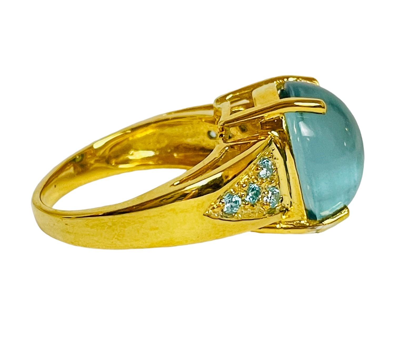 Women's New Aquamarine 7.80 Ct Cabachon 14k Yellow Gold Plated Sterling Ring