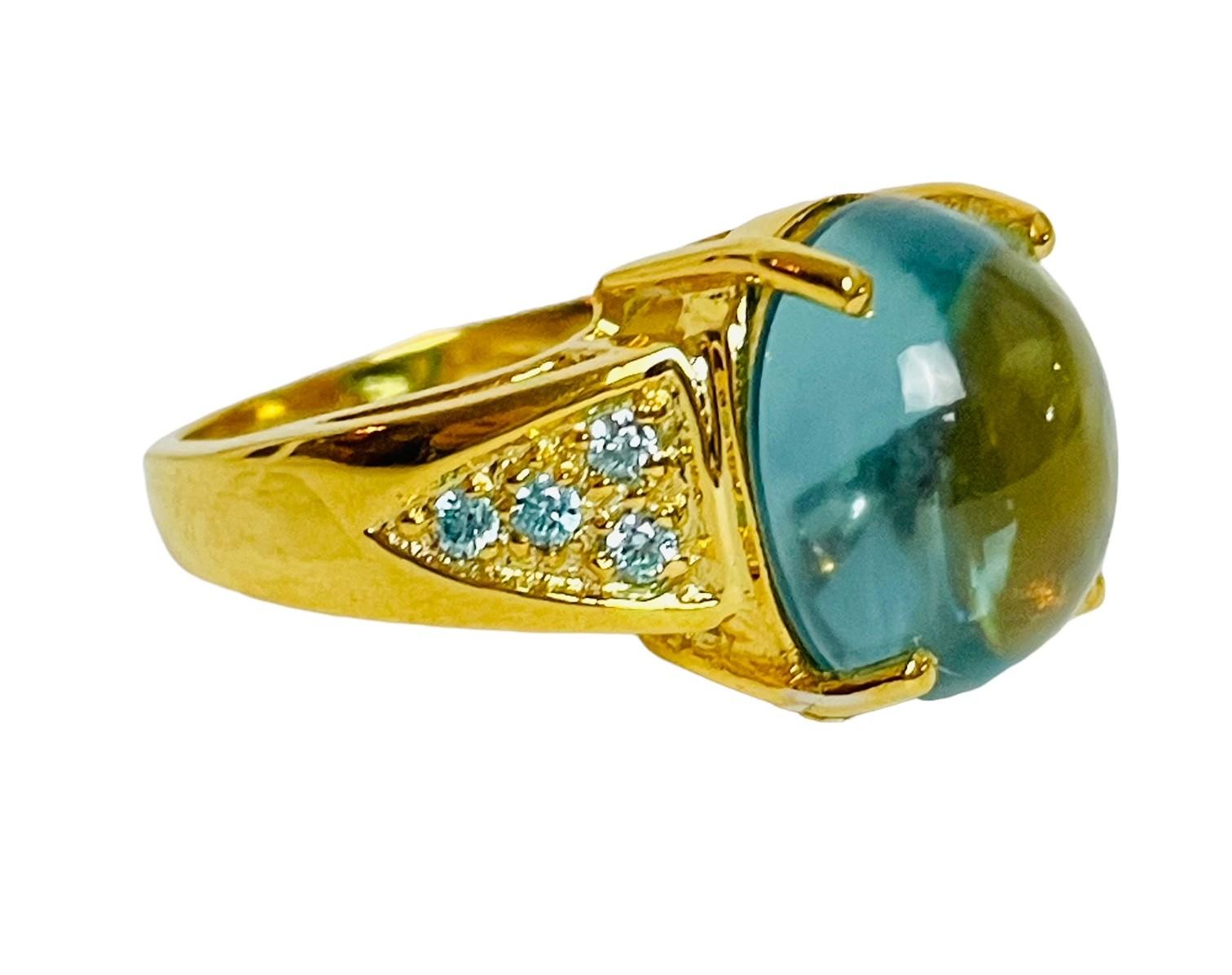 New Aquamarine 7.80 Ct Cabachon 14k Yellow Gold Plated Sterling Ring 1